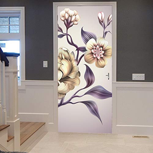 A.Monamour Türtapete Selbstklebend Türfolie Türposter 3D Vintage Pfingstrose Blumen Botanischen Blumenhintergrund Vinyl Folie Türdeko Tapete Wandbild Türaufkleber Türtattoo 77 x 200 cm