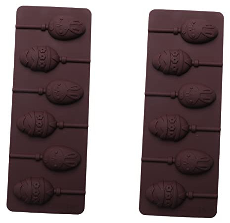 Sowaka Lot de 2 moules à œufs de Pâques pour sucettes, petits lapins, 6 cavités, moules à bonbons pour Pâques, bonbons, chocolat, biscuits, gelée, bonbons durs