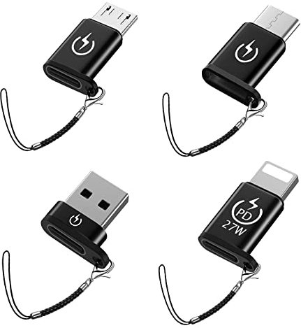 Liaoan Adaptateur USB C vers Lig-hting, Adaptateur USB C vers Micro, USB mâle vers USB C Femelle, Compatible Type - C vers I-OS, [Pack de 4], Porte - clés de Transfert USB C Portable