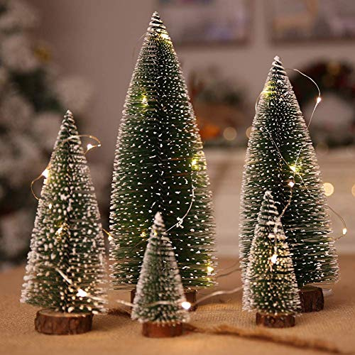 5 stück Mini Weihnachtsbaum 10cm 15cm 20cm 25cm 30cm Künstlicher Weihnachtsbaum Sisal-Schnee Frostbäume mit Holzbasen für Tischdeko DIY Schaufenster