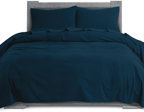 Elegant Comfort Soft 4-Piece 100% Turkish Cotton Flannel Sheet Set - Premium Quality, Deep Pocket Fitted Sheet, Ultra Soft, Cozy Warm Flannel Sheets - Queen, Navy