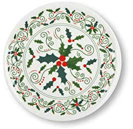Excelsa Christmas Holly Set aus 6 Tellern Panettone, Porzellan, Durchmesser 31 cm.