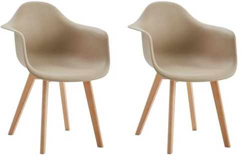 HJhomeheart Esszimmerstühle mit Armlehnen, 2er-Set, Moderne Design-Sessel, Beine aus Buchenholz, Skandinavische Küchenstühle (Beige)
