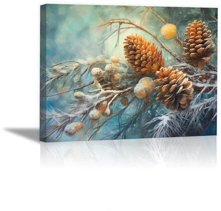 JOSUE Winterlandschaft LeinwäNde Groß Xxl Wall Decoration Bilder,Schneepflanzenlandschaft Blau Weiss Wandbilder FüR Schlafzimmer BüRo Home Dekorationen-75x115cm Gerahmt