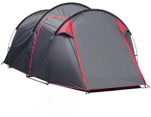 Outsunny Tenda da Campeggio 2-4 Posti con Ampio Vestibolo, Telo Impermeabile Porte con Cerniera, 426x206x154cm Grigio
