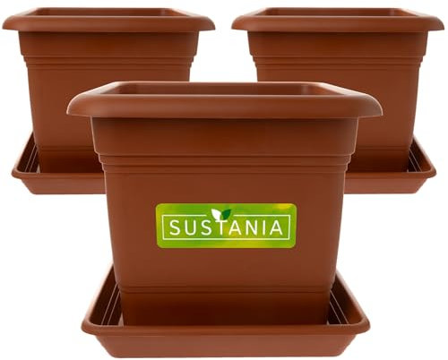 2friends Sustania Grand bac à Plantes extérieur, Set de 3-40x40 Pot de Fleurs Robuste, Grand bac à Fleurs, Cache-Pot en Terre Cuite, Pot de Plantes Haut pour Jardin & terrasse