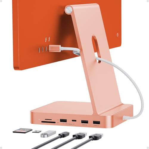iMac Hub for iMac 24 inch M1/M3/M4 with M.2 4TB SSD NVMe Enclosure | PULWTOP USB Hub Adapter iMac Accessories 4*USB A/C, SD/TF, Docking Station Support Expand M.2 SSD (Not Included) , Orange