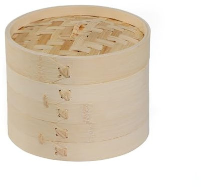 Swan Household 2 Tier Bamboo Steamer for Dim Sum, Vegetables, Bao Buns and More, Traditional Design Healthy Cooking, Round, Natural