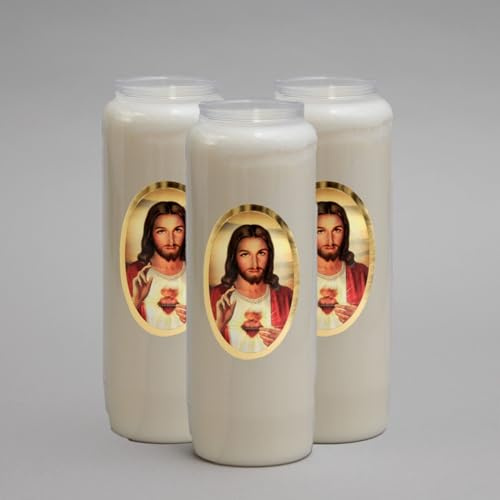 Confezione da 3 candele commemorative del Sacro Cuore di Gesù per 9 giorni