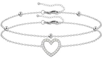 Mesovor Zierliche Silberne Herz Glieder Armbänder für Damen und Mädchen, Einstellbar Sterlingsilber Vergoldet Mehrschichtige Armbänder als Geschenke für Mama (Herz)