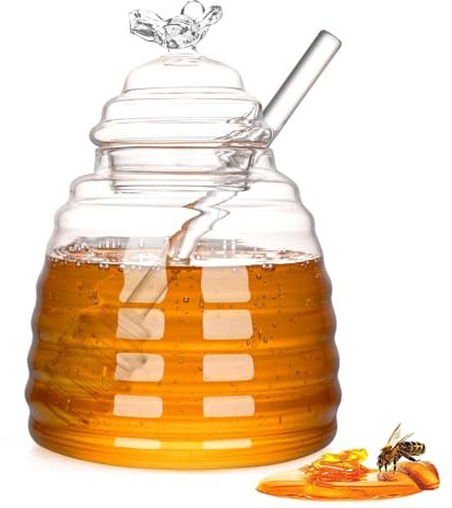 Axim Honey Jar with Dipper and Lid,17oz 500ml Honey Bee Pot, Honey Dispenser Beehive Honey Containers for Home Kitchen