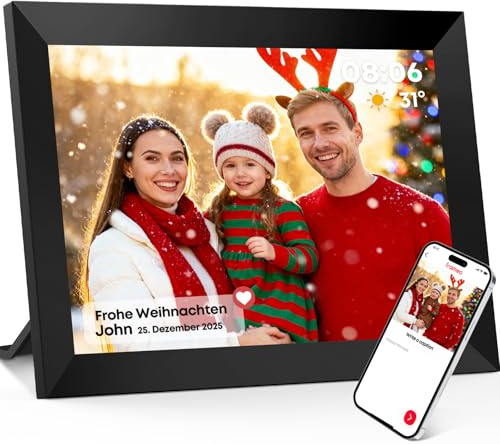 Glracd Digitaler Bilderrahmen, 10,1 Zoll Elektronischer Bilderrahmen 32GB mit WiFi, 1280*800 IPS Personalisierte Alben , Entfernte Übertragung von Fotos, Geschenk für Familie, Großeltern(Schwarz)