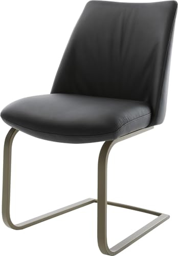 DELIFE Schwingstuhl Elso-Flex Freischwinger flach Effektfinish Titan | Echt-Leder Schwarz Taschenfederkern