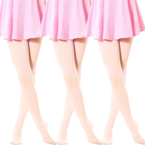 Runmeihe 3 Pairs Ballet Dance Tights for Girls, 80D Microfiber Stretchy Knitted Tights for Schoolwear Ballet Dance Age 3-16 Years (UK, Age, 3-5 Years, Regular, Flesh Pink)