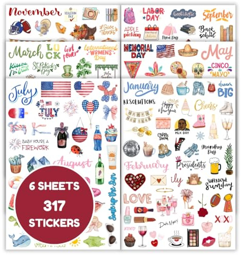 TriluckyDeco 2025 Happy Holiday Calendar Stickers for Planner Women Adults-Monthly Seasonal Agenda Scrapbook Bullet Junk Journal Craft Supplies,Vintage Aesthetic Journaling Scrap Book Embellishments