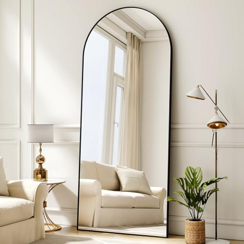 BEAUTYPEAK Miroir complet arqué, noir, 173 x 61 cm, grand miroir sur pied bombé sur toute la longueur, monté au mur, incliné, miroir de sol, pour le salon