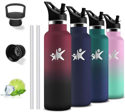 Gourde Isotherme, 750 ml Gourde Paille, Gourde Inox, Anti Fuite, Gourdes Metal, Double Isolation, Gourde Acier Inoxydable, Avec Poignée, Bouteille d'eau pour Randonnée, Camping, Voyage