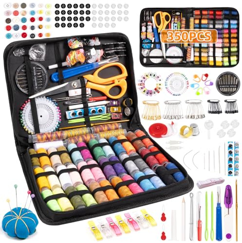 Costurero,Kit de Costura 349 piezas Accesorios de Costura 43 Bobinas de Hilo, Mini Herramienta de Costura Completa para Principiantes, Viajeros, Familiares Y Amigos, Negro (349 Piezas)
