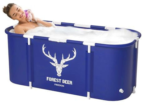 Sinbide Baignoire Adulte Pliable 115 x 60cm, Baignoire Écologique et Portable, Installation Facile, Idéal pour Spa à Domicile et Douche, pour adultes et enfants (Motif Cerf)