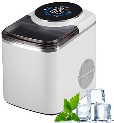 Small Ice Maker Machine Countertop - 1.5L + LED Display + Reserve, 16 Cubes Ready in 12 Mins, 16kg/24h, 2 Ways To Add Water, Portable Ice Cube Maker for Home Bar Kitchen Office white