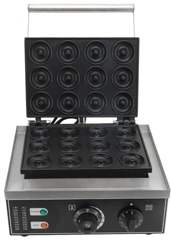 Mini Macchina per Ciambelle, Indicatore LED, Piastre Riscaldanti su Entrambi i Lati, Impugnatura Facile, per Uso Commerciale con Acciaio Inossidabile e Alluminio, 12 Fori (Spina
