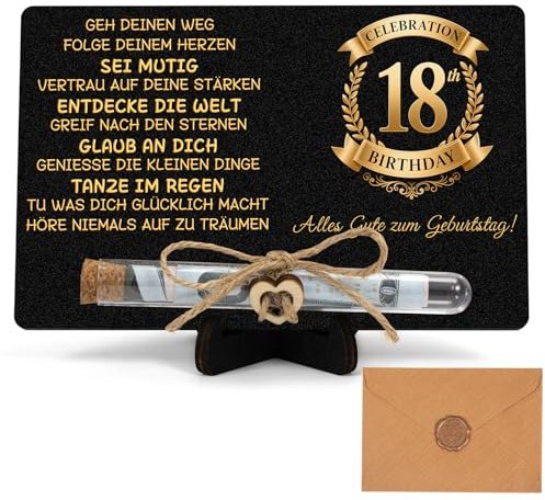 Vinuwu Geldgeschenk 18. Geburtstag für Mädchen Junge, Wunscherfüller Holzkarte Geldgeschenke mit Reagenzglas, Schnur Ständer Umschlägen, Geschenkidee Deko - Schwarzes Gold 18