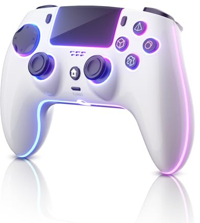 ThinTree Manette sans fil compatible avec PS-5/Pro/Slim/PC, bâtons à effet Hall et 7 modes LED RVB et retour haptique, batterie 1500 mAh et détection de mouvement, prise audio 3,5 mm