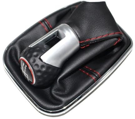 Genérico Para VW Para Bora MK4 Golf 4 Para Jetta 98-04 Pomo de cambio marchas con rosca roja cuero y anillo rojo, 5 velocidades, 12 mm Palanca de cambios del coche