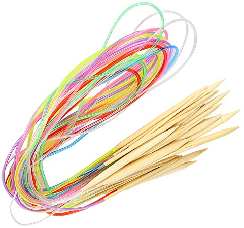 lyrlody Bambu Rundstickor Set, 18 St Bambu Dubbla Stickor med Färgglada Rör för Tröjor Halsdukar Hantverk (100cm+ tillbehörsväska)