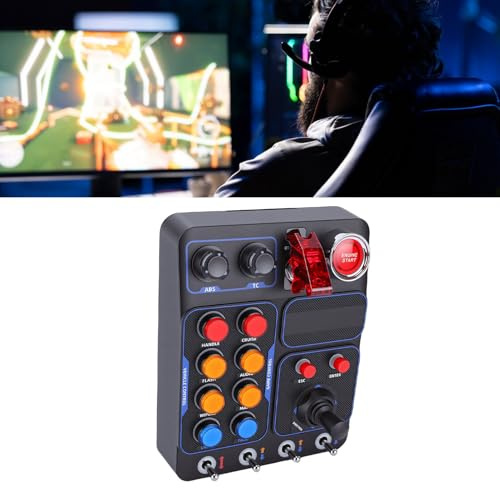 Jectse Multifunktionale Sim-Racing-Tastenbox, Verbundener Kippschalter, Multifunktionale RGB-Beleuchtungssteuerung, mit 19 Tasten, 9 Typen und 30 Programmierbaren Optionen