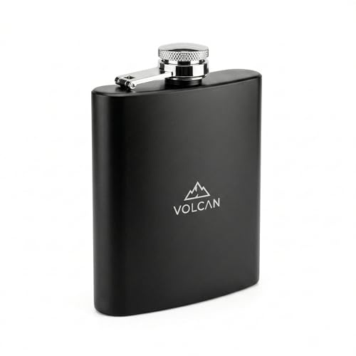 SOUVENIRS FACTORY Petaca Personalizada de Acero Inoxidable 175ml – Regalo Hombre – Petaca de Licor Hermética Acabado Mate – Regalo Padrino Boda, Cumpleaños, Empresa – Negro/Blanco (Negro)