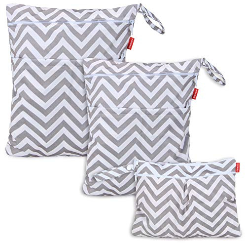 Damero Bolsa de pañales Bolso de Cambiador de Bebé Organizador para Accesorios de Bebé (3 piezas), Cheurón gris