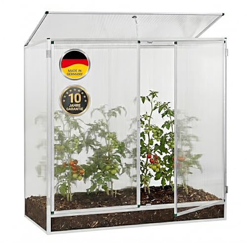 Beckmann Pflanzenhaus, 160 x 77 x 162 cm, Mini Gewächshaus aus Aluminium & 6mm Polycarbonat, winterfestes Tomatengewächshaus für Garten & Balkon, stabil, ohne Folie