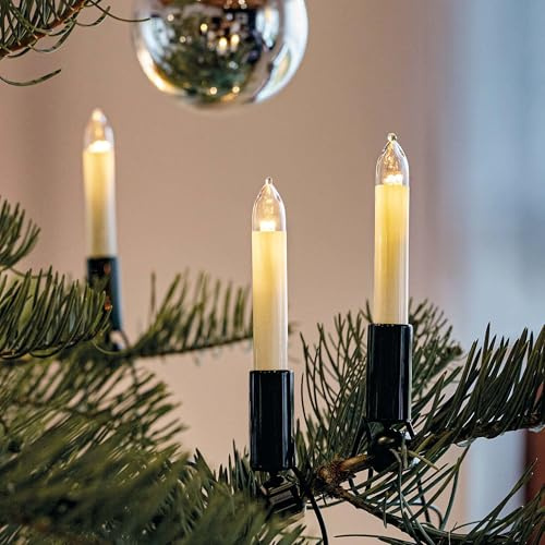 hellum Lichterkette Tannenbaum LED innen mit 20 Kerzen, Stecker teilbar | Made in Germany warmweiß, Lichterkette Kerzen mit Clip, 13,30m beleuchtet, Kabel grün, für Weihnachtsbaum <59lm 802047