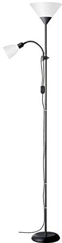 Brilliant Spari Deckenfluter mit Leselampe schwarz, weiß – LED Stehlampe – 1,8 m Standleuchte – für LED-Leuchtmittel geeignet (E27 & E14 Fassung) – mit verstellbarem Lesearm