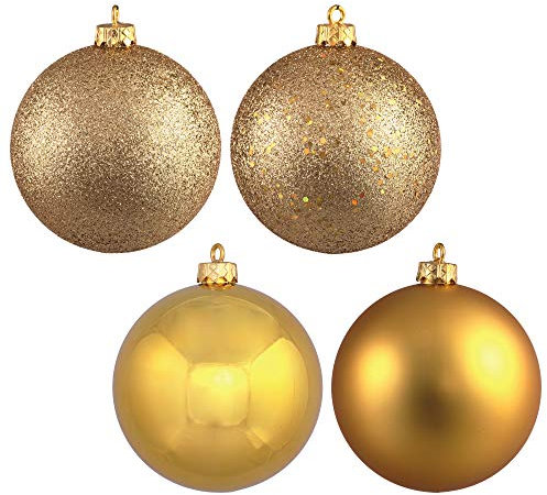 Vickerman Deko-Kugel mit 4 Oberflächen, 61 cm, Weiß, 24 Stück 4er-Set, Verschiedene Oberflächen 60MM Gold