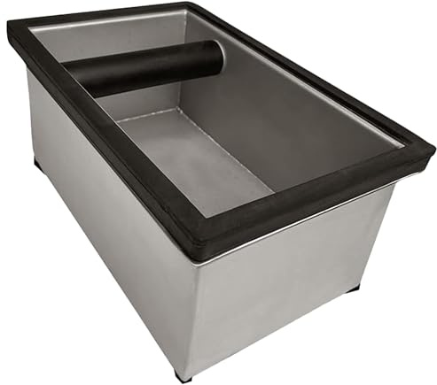 Rattleware Stainless Steel Heavy-Duty Knock Box Chute – Durable Espresso Puck Disposal Bin with Welded Rubber Bar – Fits Coffee Stations, Café, Restaurant, Hotel, or Home Use (9.25x5.5x4)