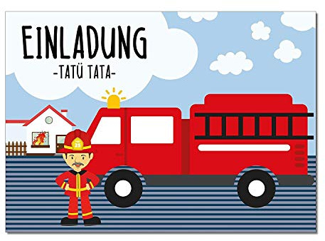 younikat 15 Feuerwehr-Mann Einladungskarten I DIN A6 I Einladung Set Kinder-Geburtstag Einladung zum Ausfüllen für Kinder Jungen Jungs I dv189