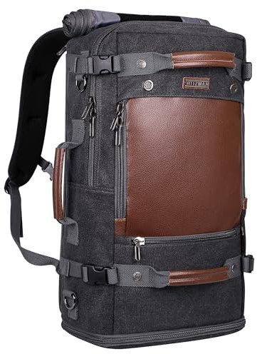 WITZMAN Canvas Rucksack Vintage Reiserucksack Herren Groß 40L Convertible Reisetasche Rucksack Fit 17 Zoll Laptop Rucksack(A2021 Schwarz)