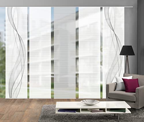 VISION S 95633-0307 | 5er-Set Schiebegardine Heights | halb-transparenter Stoff in Bambus-Optik | 5X 260x60 cm | Farbe: Grau
