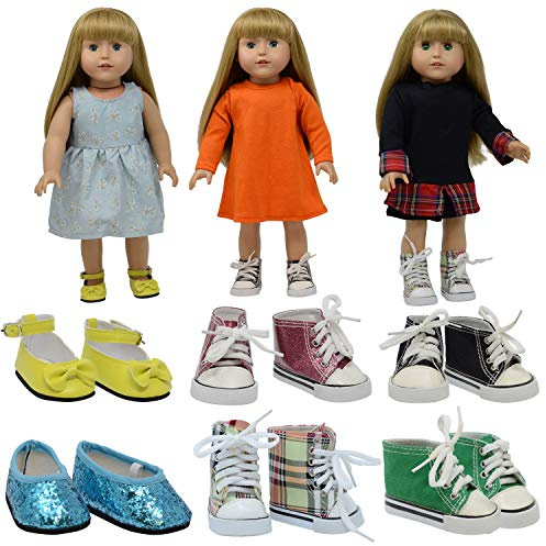 The New York Doll Collection 6 Paar Puppenschuhe und Sportschuhe (Turnschuhe) - Passend für 18 Zoll/46 cm Puppen - (Stil 1) Puppenschuhe - PuppenSportschuhe - Puppenzubehör