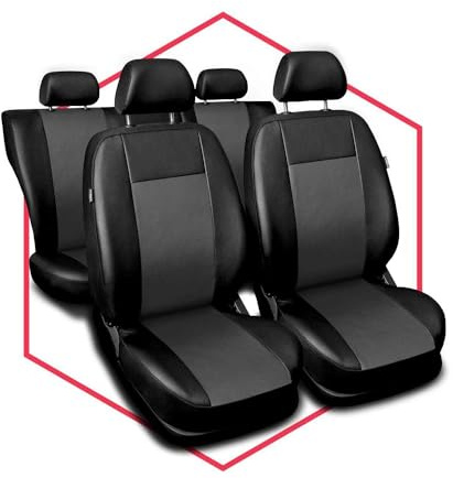 Saferide Autositzbezüge universal Auto Sitzbezüge kompatibel mit Skoda Fabia Grau Kunstleder Autoschonbezüge Grau Sitzauflage Vorne und Hinten