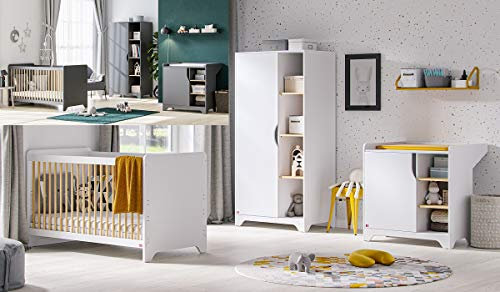 QMM TraumMoebel Babyzimmer Kinderzimmer komplett Set Lexy weiß Grafit Schrank Kommode Bett (Weiß)