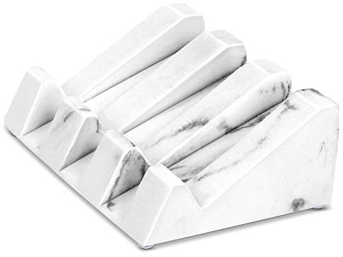 Morelax White Marble Soap Dish with Drain Bar Soap Holder Self Draining Soap Saver Tray Easy Clean Modern Bathroom Accessories Decor Soap Dishes Bar for Shower Bathroom Slanted Waterfall