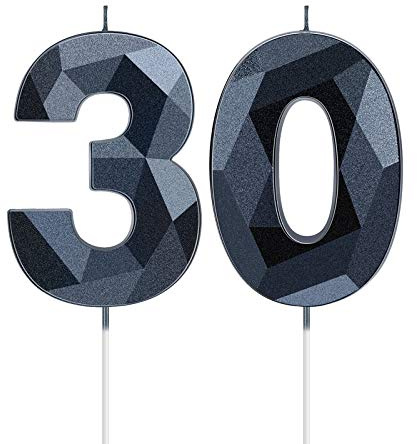 Nuanchu 30 Geburtstagskerzen, 30 Kerzen Geburtstag, 5 cm Kerzen für Geburtstagsdeko Schwarz, Tortendeko Geburtstag für Männer und Frauen, Geburtstagskerzen für Geburtstagsdeko, Gold