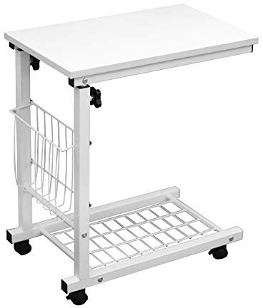 SDHYL - Tavolino mobile a forma di C, comodini con struttura in acciaio e rotelle regolabili in altezza per computer portatile, per camera da letto, soggiorno, ufficio