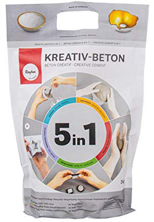 Rayher cemento creativo calcestruzzo 5in1, sacchetto da 3kg, colore grigio pietra, granatura fine, da colare, modellare, calcare, 34464558