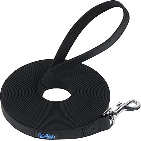 Vivifying Schleppleine 10m für Hunde, Wasserdicht Schleppleine für Hunde Draußen, Mit Gepolstertem Griff für Rückruftraining, Wandern, Schwimmen, Strand und See（Black）