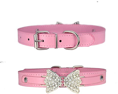 FUNAT Collare per Cani Creativo con Fiocco di Diamanti Lucido, Collare Semplice e Generoso per Cane e Gatto Regolabile