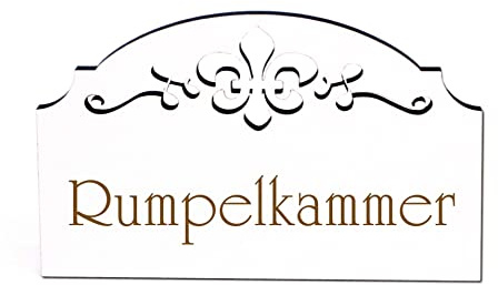 Rumpelkammer Türschild Schild Holz graviert Ornamente selbstklebend Abstellraum Türdeko 15,5 x 9,5 cm
